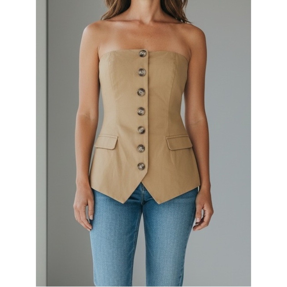 Anthropologie Flat White Strapless Button Down Vest Women Small Honey NWT
